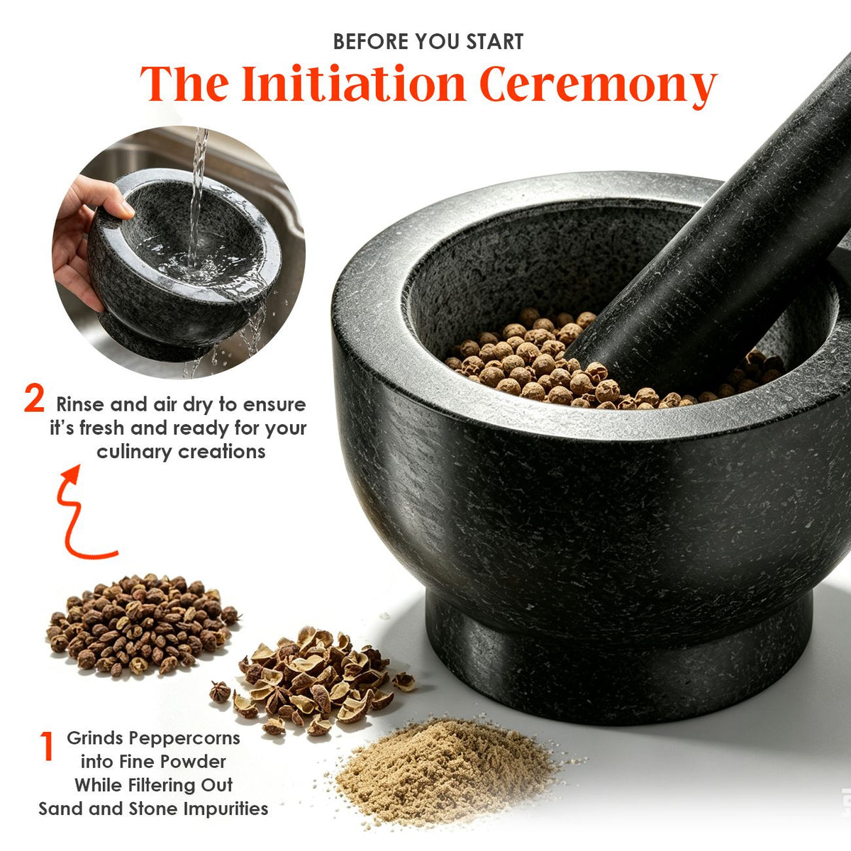 Granite Mortar and Pestle Set, 480ml Heavy Duty Stone Grinder Bowl with 15.5cm Pestle, Dark Grey, Manual Spice Grinder for Guacamole, Salsa, Pesto, Herbs, Spices, Nuts & Seeds