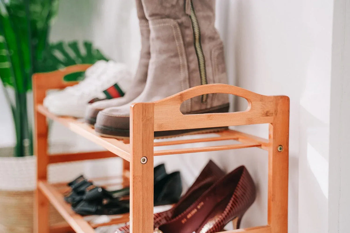 Bamboo 3 Tiers Layers Storage Shoe Rack & Organiser