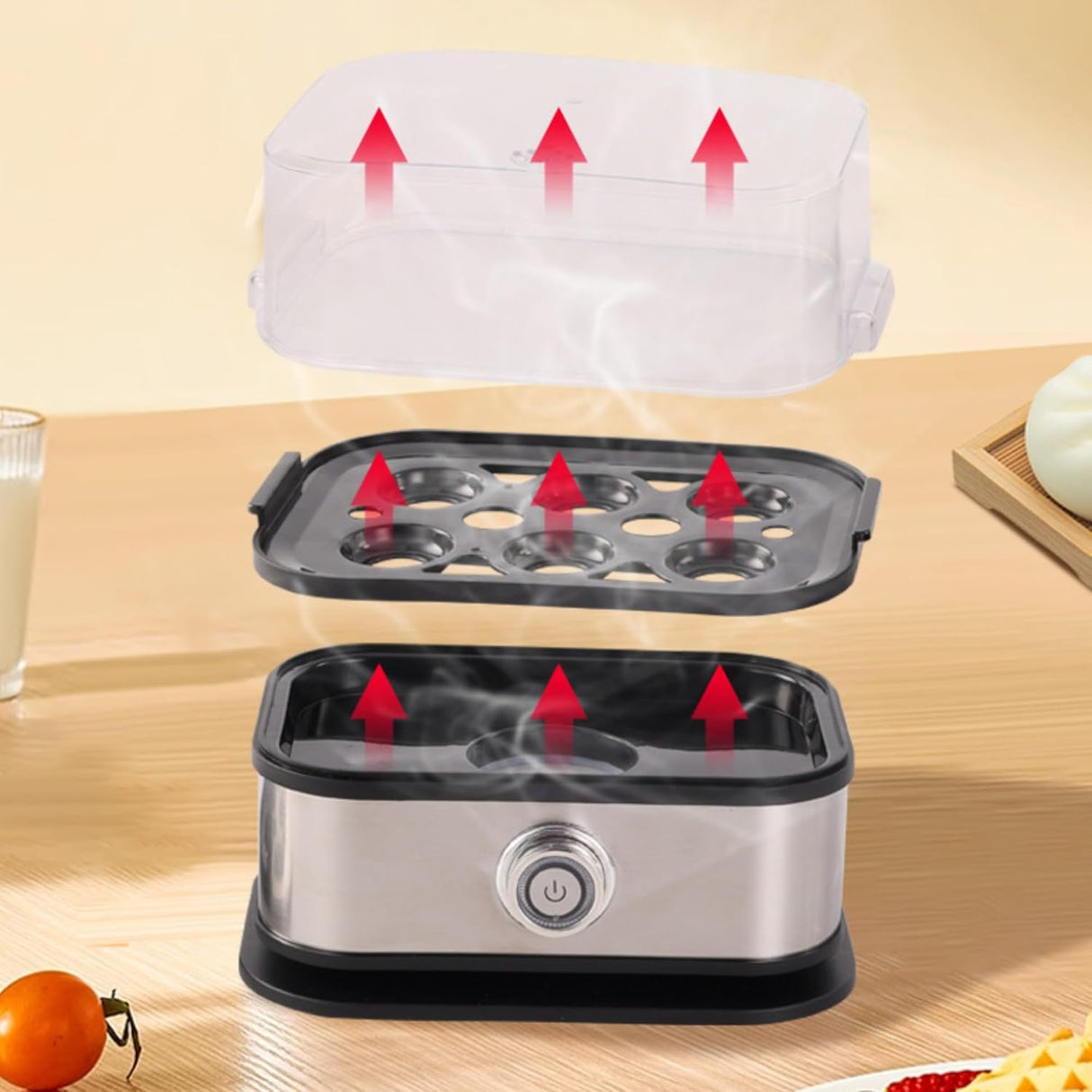 Smart Egg Cooker with Auto Shut, Multi-function Rapid Eggs Cooker Electric 6 Egg Capacity, Hard Boiled, Medium, Soft Boiled Egg Cooker with Knob Controled Auto Shut-Off Function