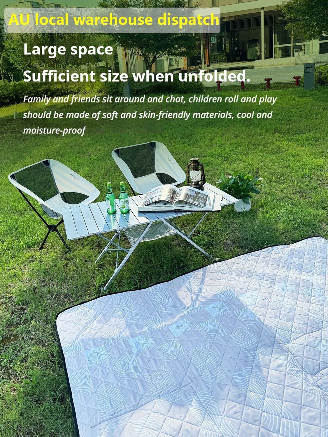 Black Ground Mat Version-Ground Mat+Folding Table+2 Moon Chairs