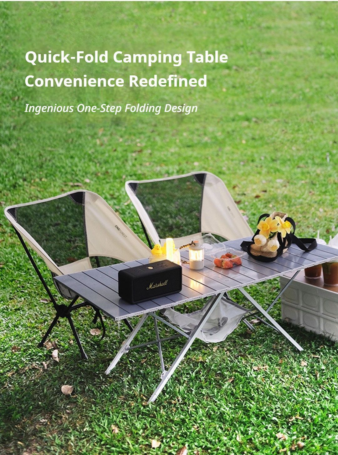 Black Ground Mat Version-Ground Mat+Folding Table+2 Moon Chairs