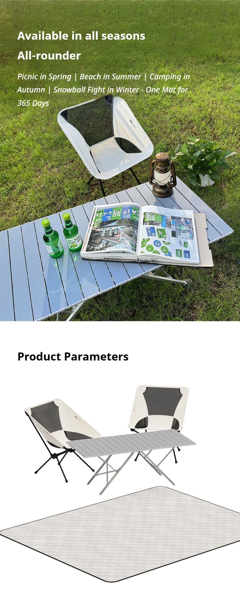 Black Ground Mat Version-Ground Mat+Folding Table+2 Moon Chairs