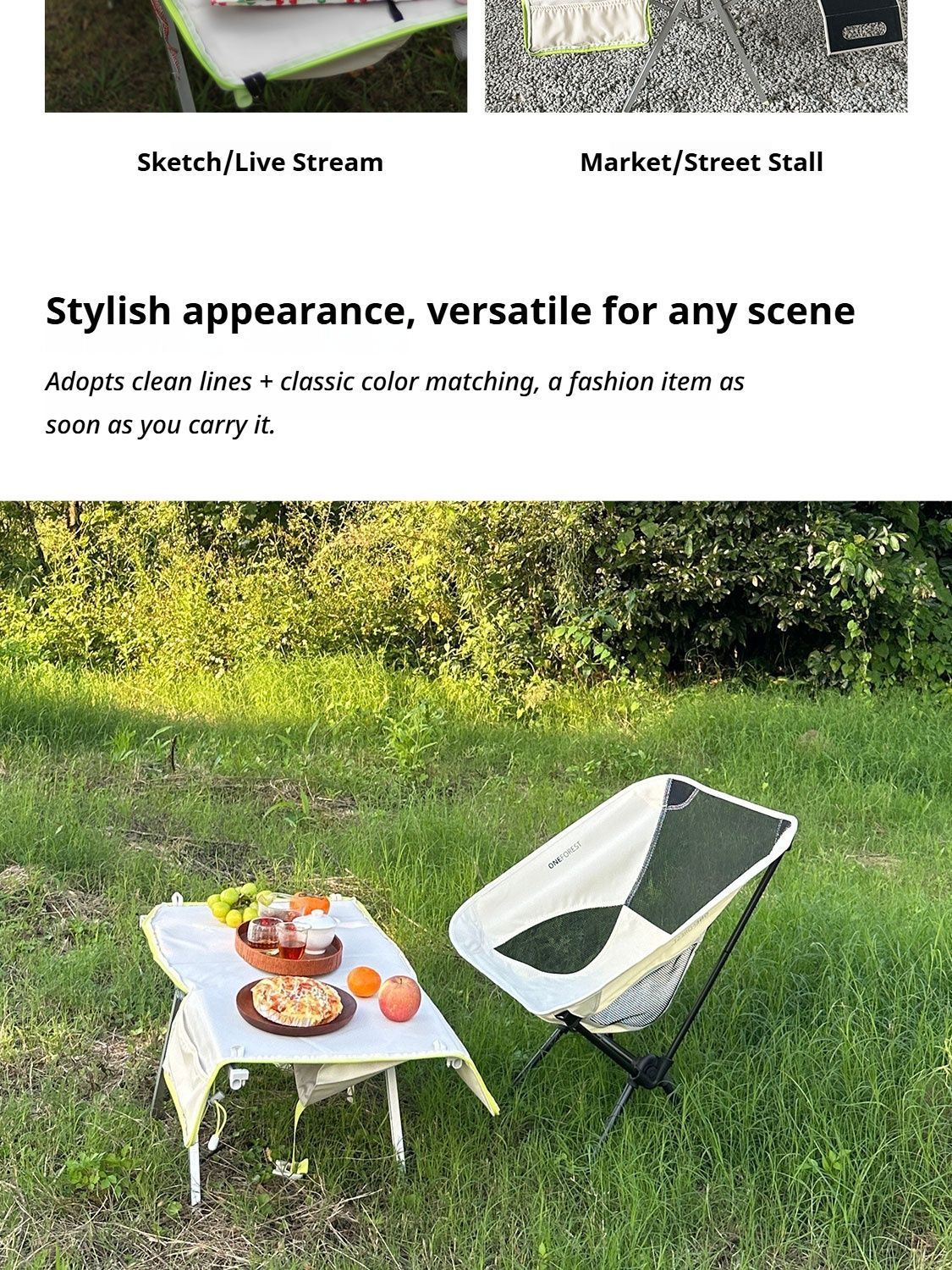 Green 4-Piece Set-Bag+Aluminum Table Frame+2 Moon Chairs