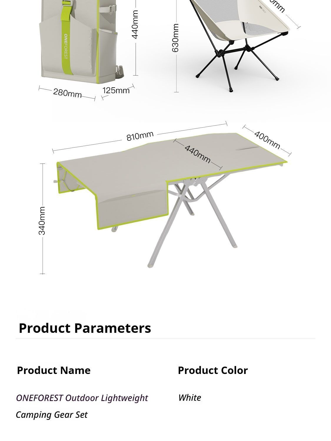 Green 4-Piece Set-Bag+Aluminum Table Frame+2 Moon Chairs