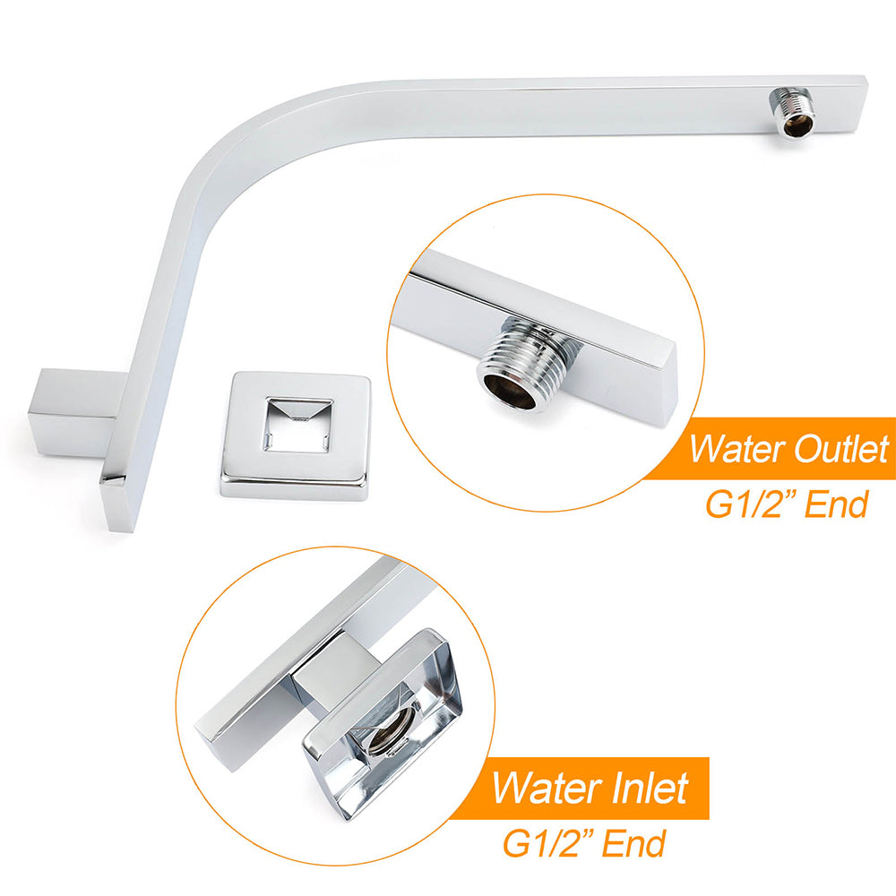 WELS ABS 200mm Square Rain Shower Head & Brass Gooseneck Wall Arm Set WATERMARK
