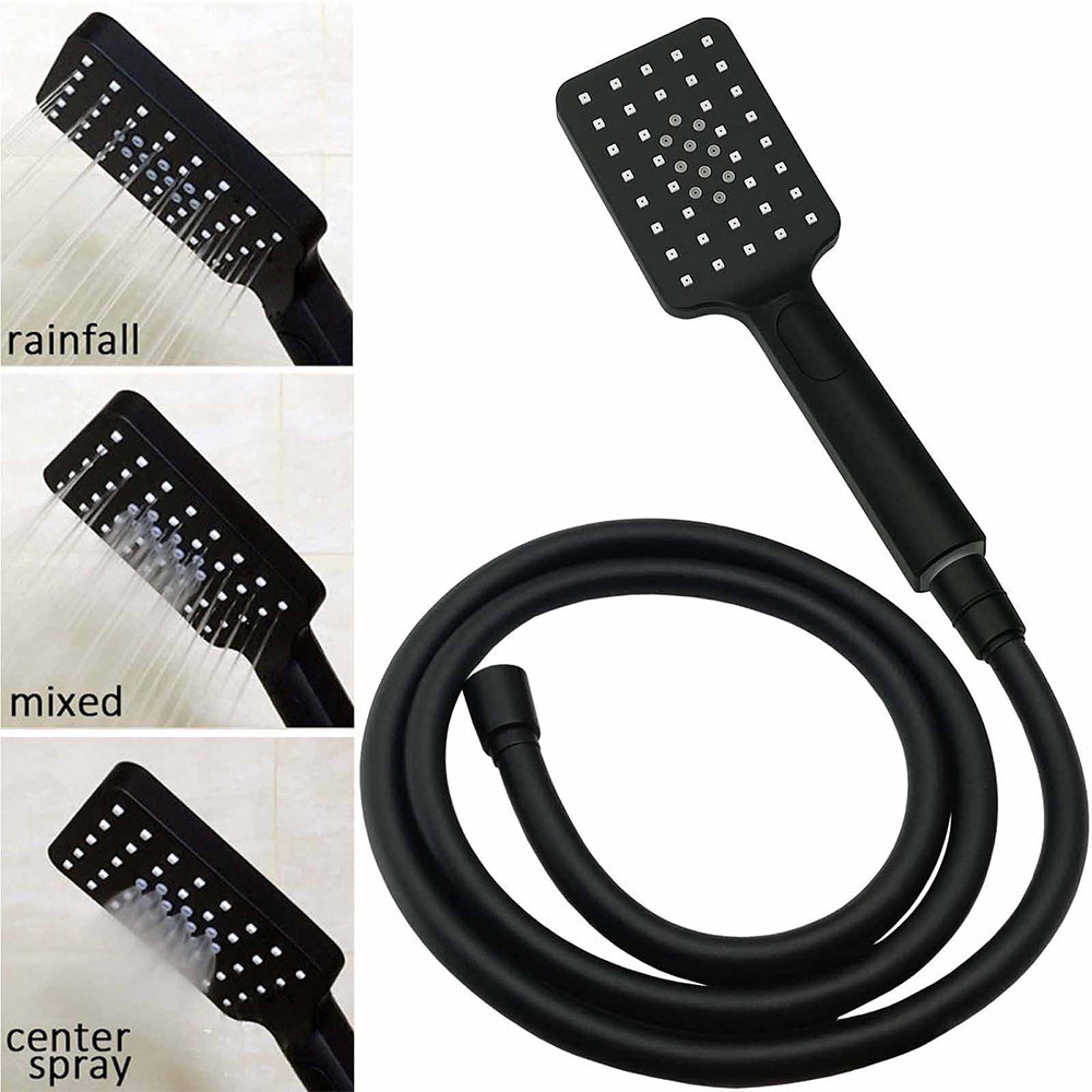WELS Matt Black 8" Shower Head 3 Modes Handheld Gooseneck Arm Square 2in1 Set Mixer