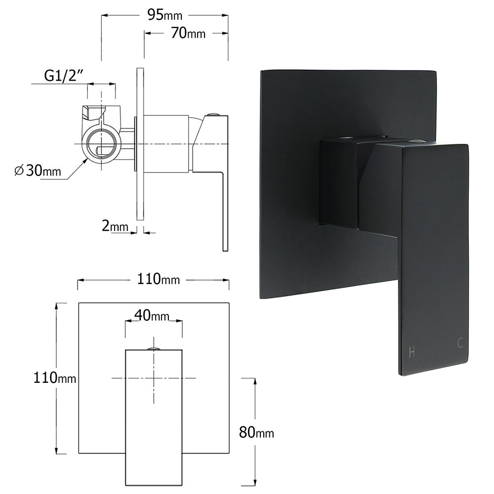 Matt Black Twin Set 12" Large Shower Head 3 Modes Handheld Gooseneck Arm Wall Mixer