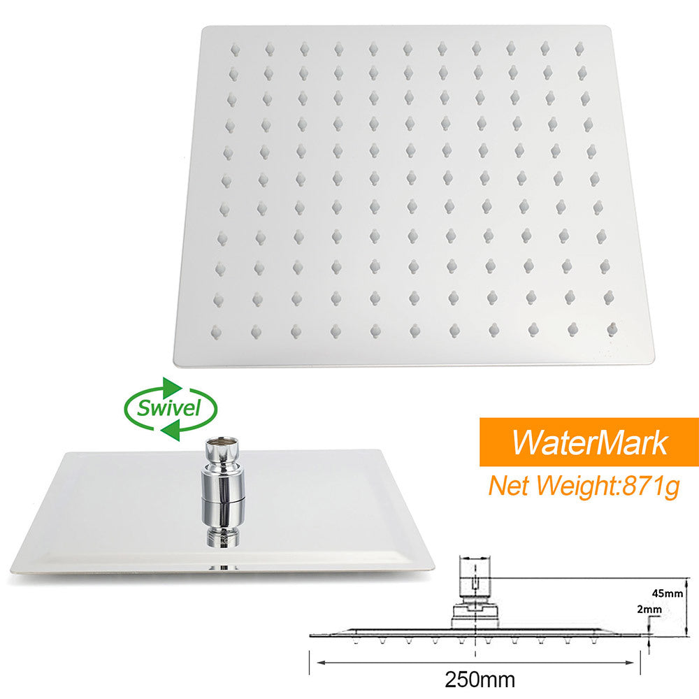 WELS Dual 10" Square Rain Shower Head Handheld Spray Diverter Wall Arm Set