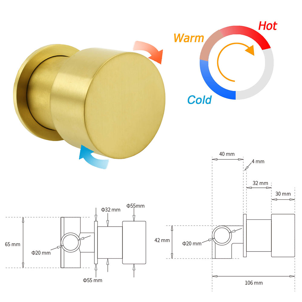 Brushed Gold 2in1 Round 12" Rain Shower Head Single Mode Handheld Diverter Wall Arm Mixer Set
