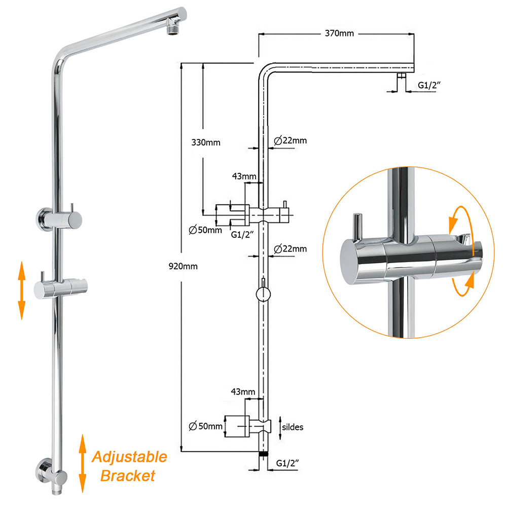 WELS Bathroom Round 8" Rain Shower Head Single Mode Brass Handheld Spray Rail Arm Set Twin Taps