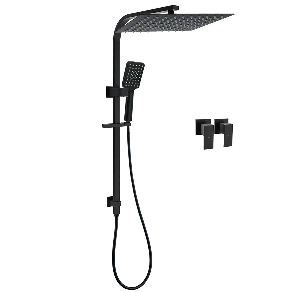 Matt Black Dual Shower Set 16" Rainfall Head 3 Modes Handheld Silding Rail Combo Twin Taps