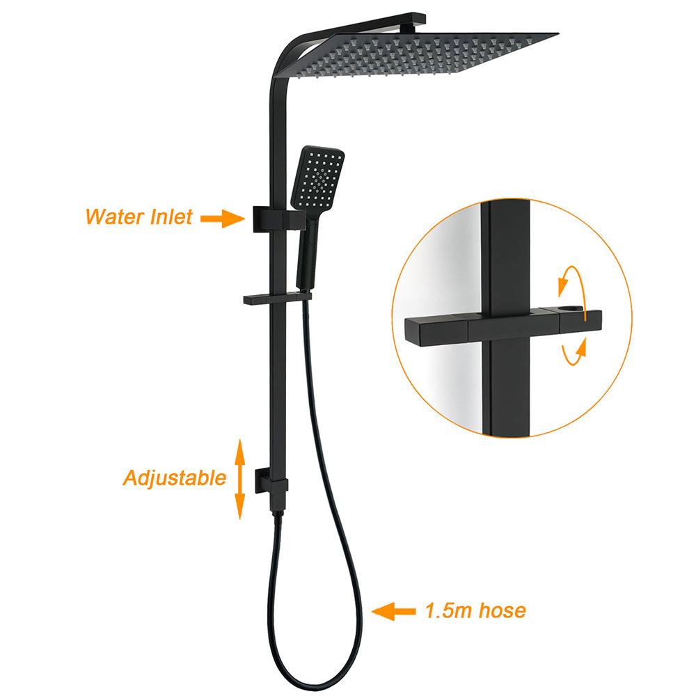 Matt Black Dual Shower Set 16" Rainfall Head 3 Modes Handheld Silding Rail Combo Twin Taps