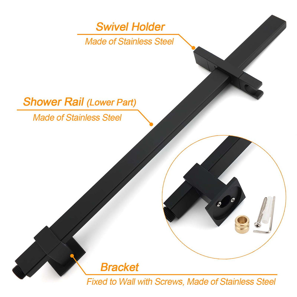 Matt Black Dual Shower Set 16" Rainfall Head 3 Modes Handheld Silding Rail Combo Twin Taps