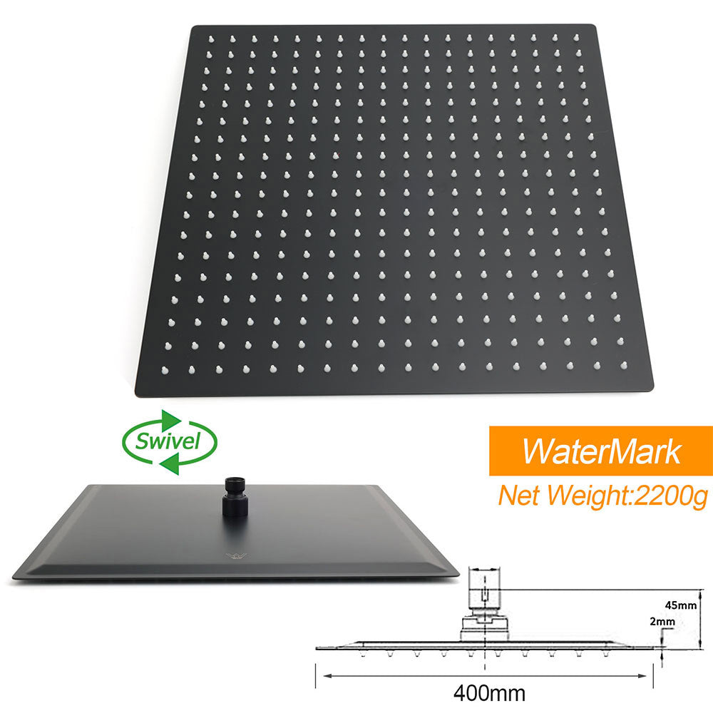 Matt Black Dual Shower Set 16" Rainfall Head 3 Modes Handheld Silding Rail Combo Twin Taps