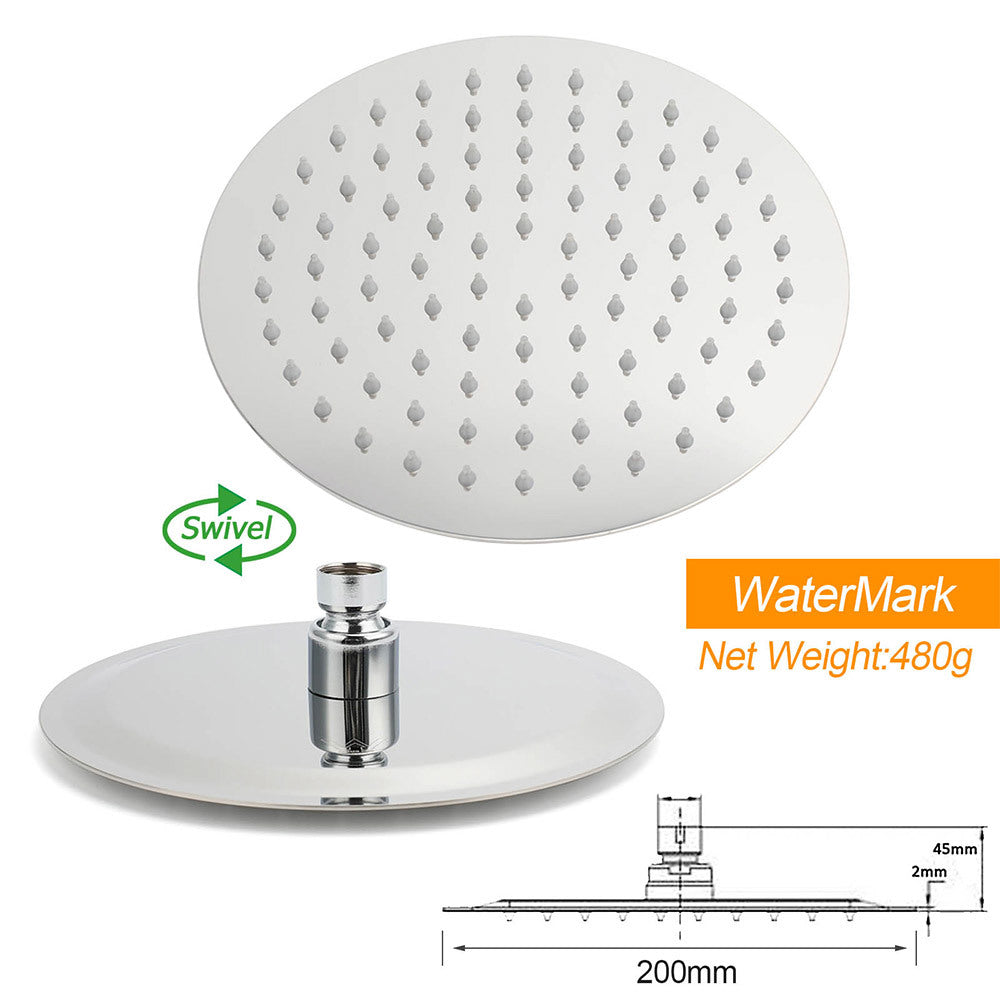 WELS Chrome Round 8" Stainless Steel Rain Head Handheld Sliding Rail Arm 2in1 Shower Set