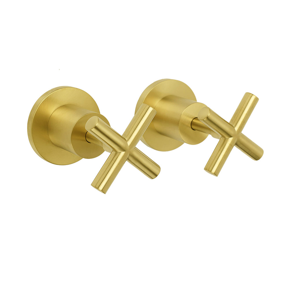 Brushed Gold Shower 1/4 Turn Twin Taps Basin Bath Spout Hot Cold Water Mixer Set