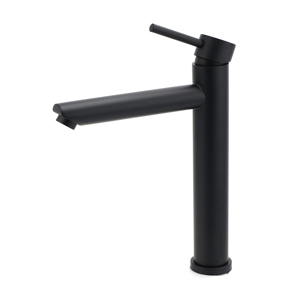 WELS Matt Black Round Tall Basin Mixer Vanity Bathroon Sink Tap Laundry Faucet