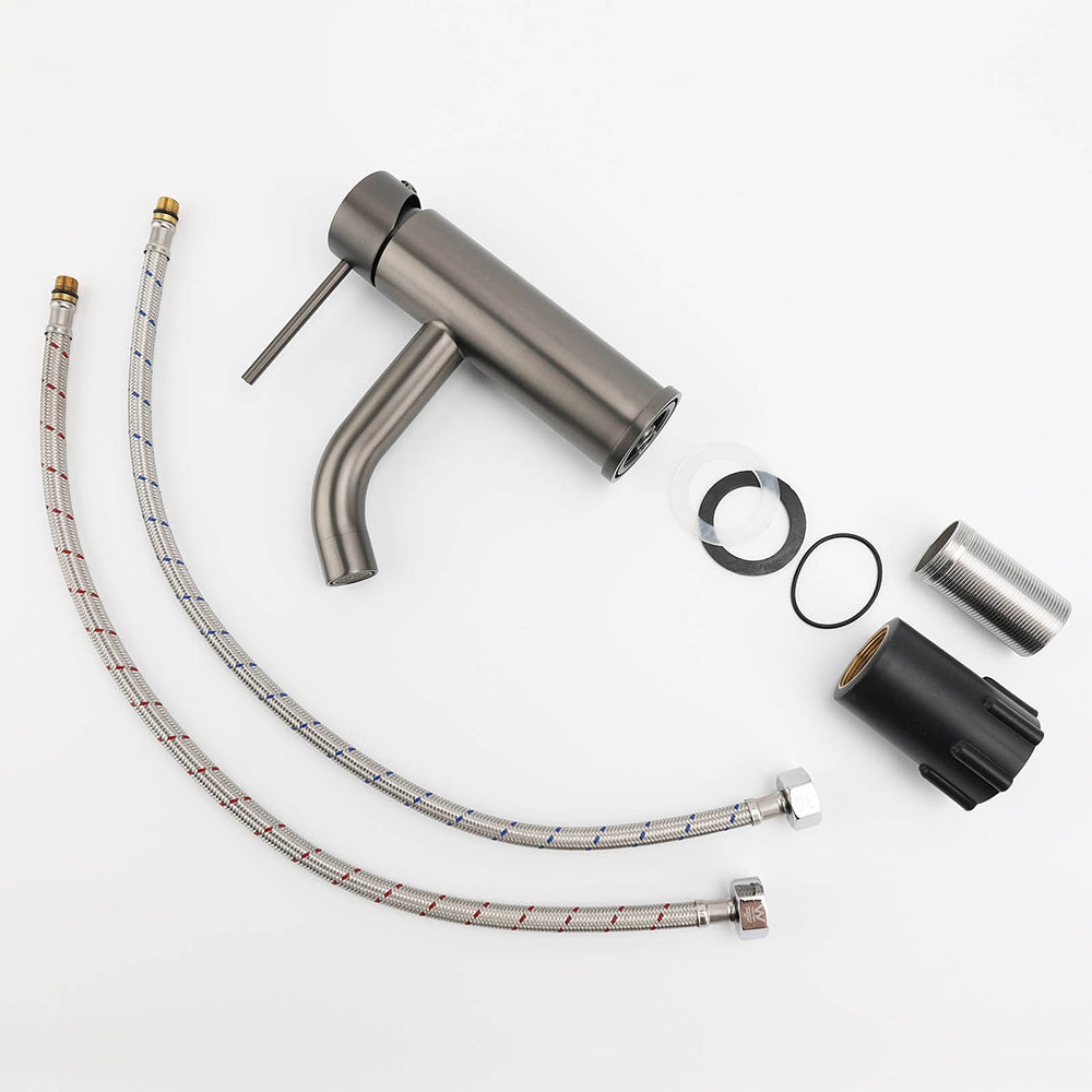 WELS Gun Metal Grey Kitchen Laundry Round Basin Mixer Vanity Sink Faucet Tap Set