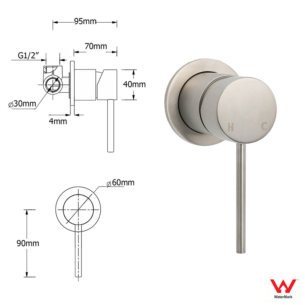 Brushed Nickel Bath Shower Mixer Hot Cold Water Tap Ceramic Cartridge Small Face