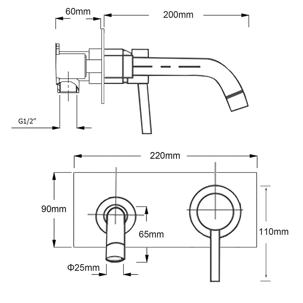 WELS Bathroom Round Wall Basin Mixer Vanity Sink Tap Spout Faucet Brushed Gold