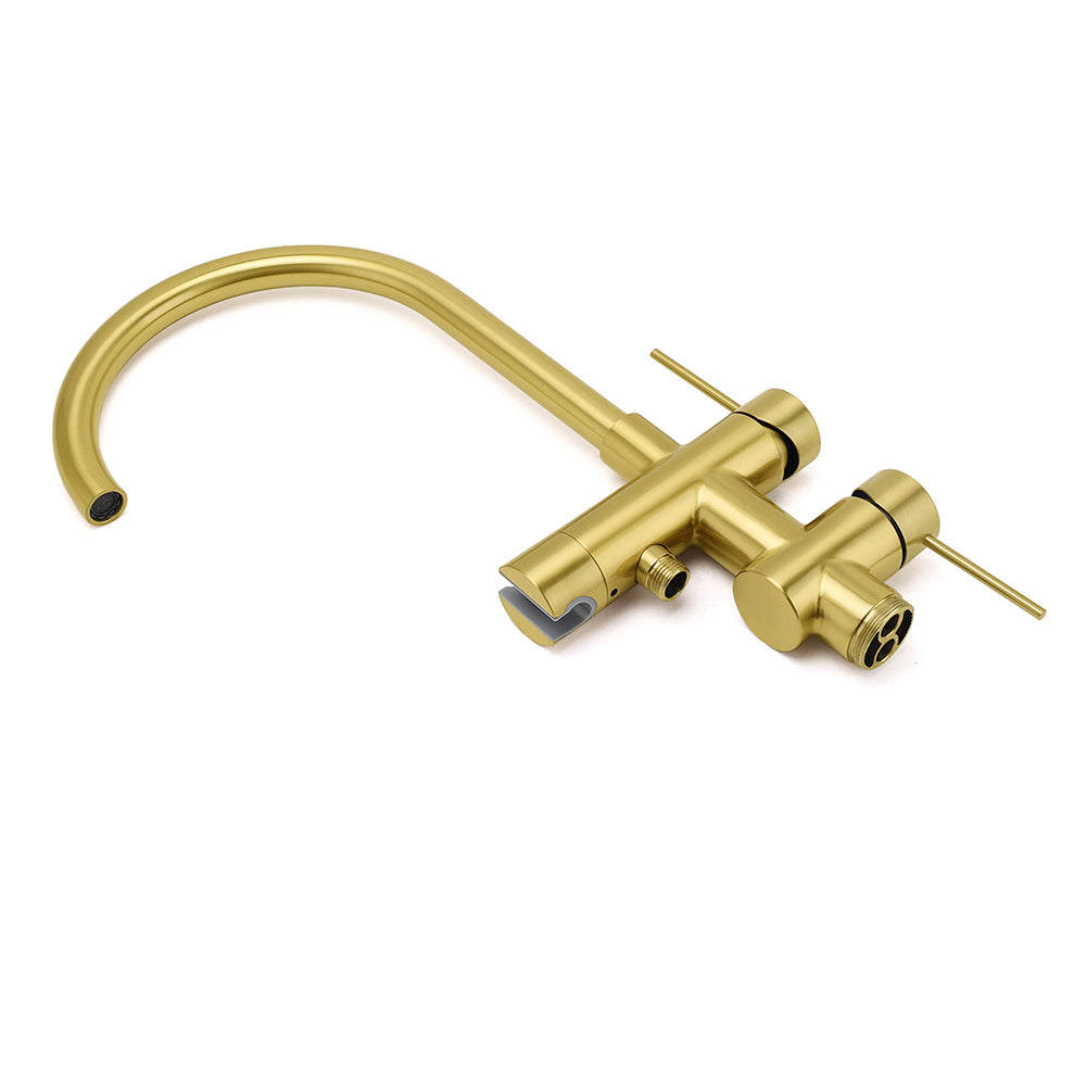 WELS Brushed Gold Bath Tub Mixer Tap Free Standing Faucet Spout Handheld Shower