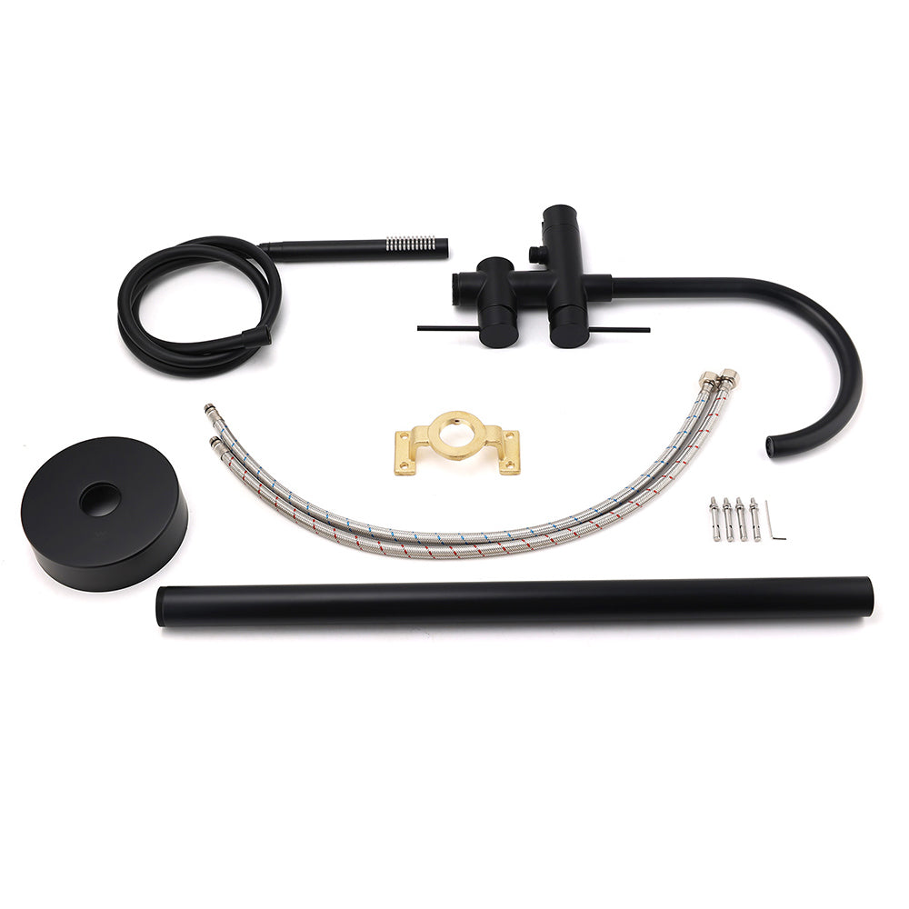 WELS Matt Black Bathtub Filler Free Standing Mixer Faucet Tap Spout HandHeld Set