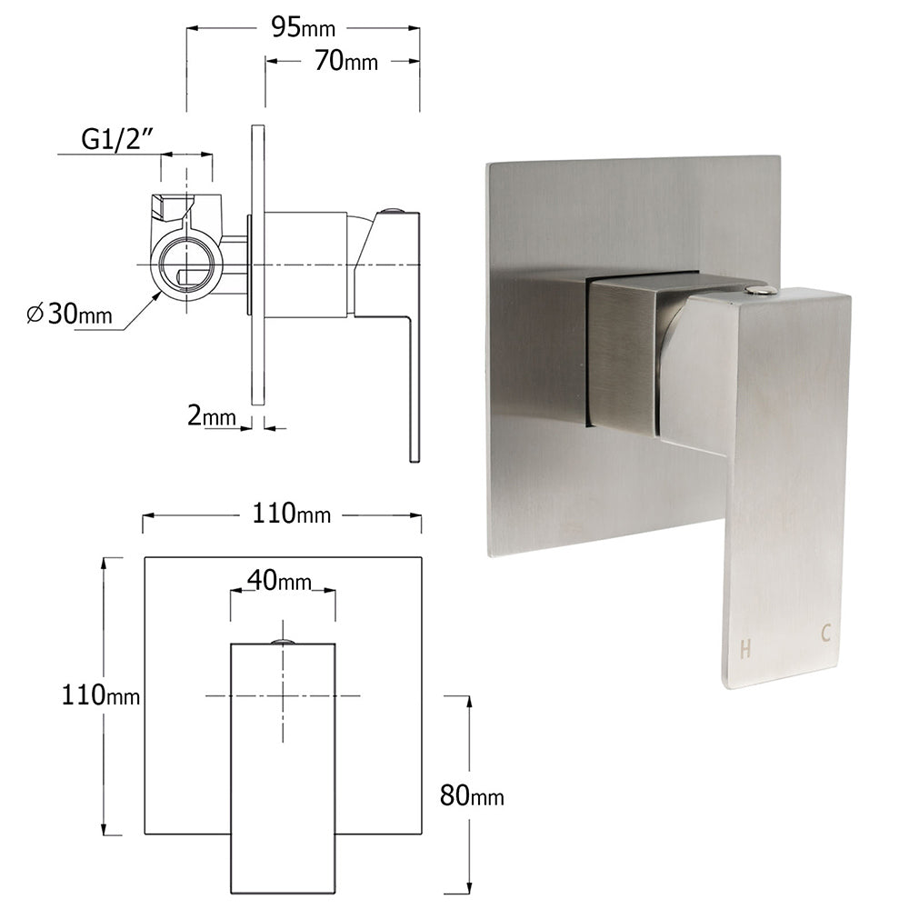 Nickel Brushed Square Lead Free Shower Hot Cold Mixer Ceramic Cartridge Spindle