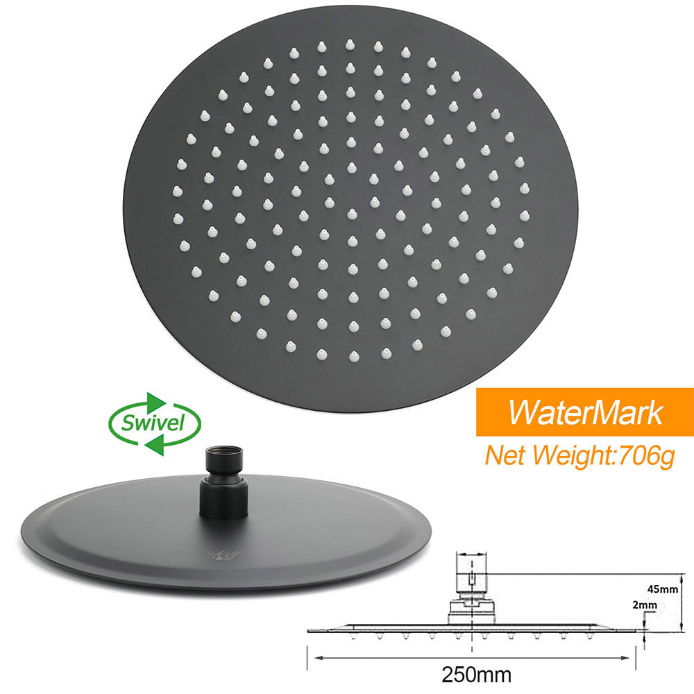 Matt Black Round Dual Shower Set 10" Rain Head Metal Handheld Sliding Rail Arm Twin Taps