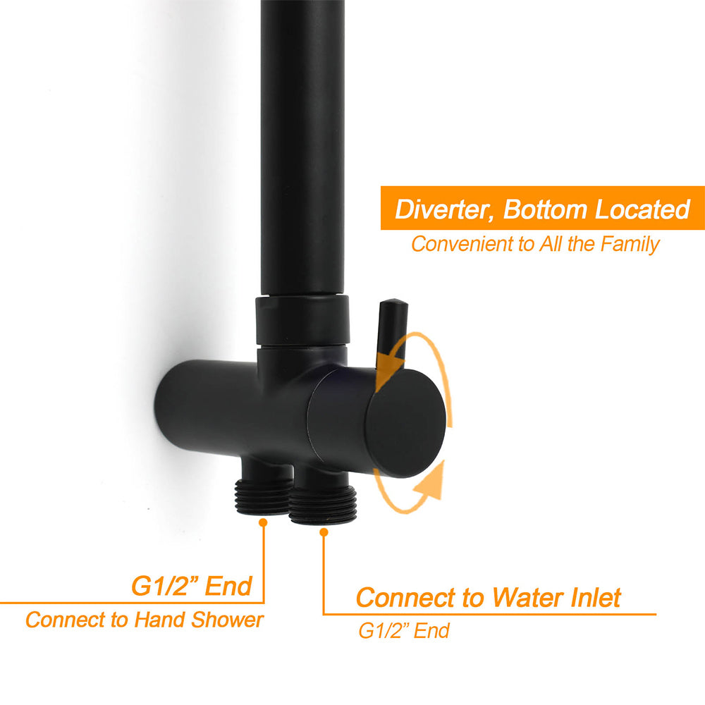 WELS Matt Black Twin Round 12" Shower Head Set Metal Handheld Flexible Rail Wall Arm Mixer