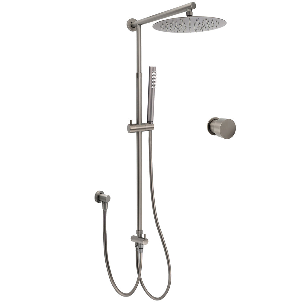 WELS Gun Metal 2in1 Round Shower 10" Rain Head Stngle Mode Handheld Sliding Rail Arm Mixer Set