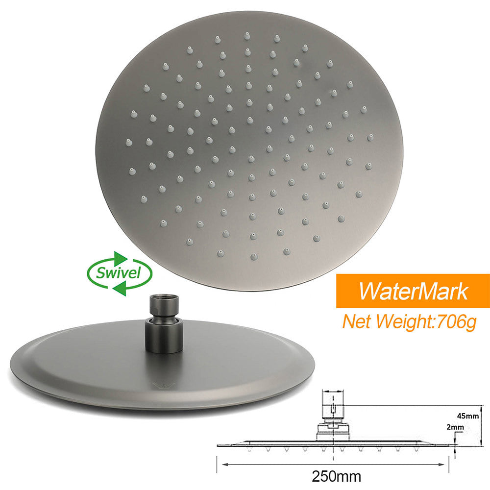WELS Gun Metal 2in1 Round Shower Set 10" Rain Head Metal Handheld Sliding Rail Small Face Mixer
