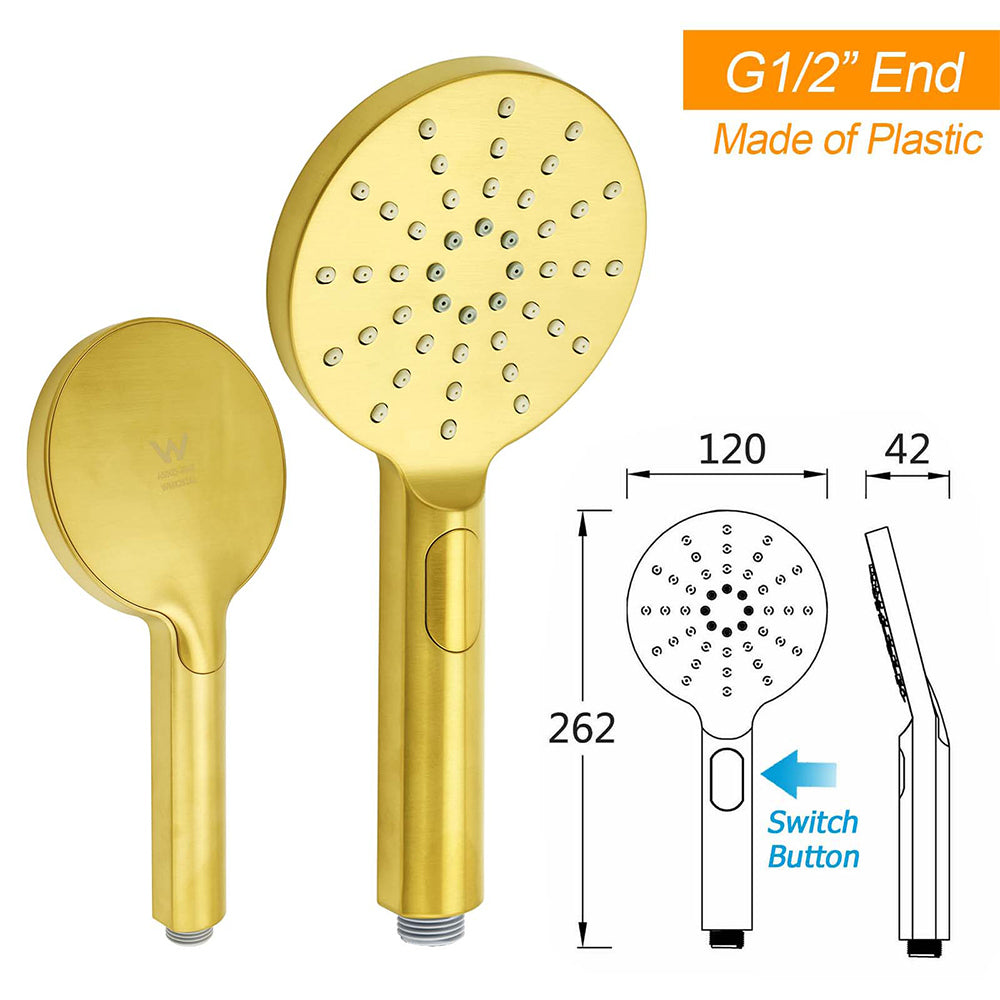 WELS Brushed Gold Twin Shower 8" Round Head Set Single Mode Handheld Rose Sliding Rail Arm