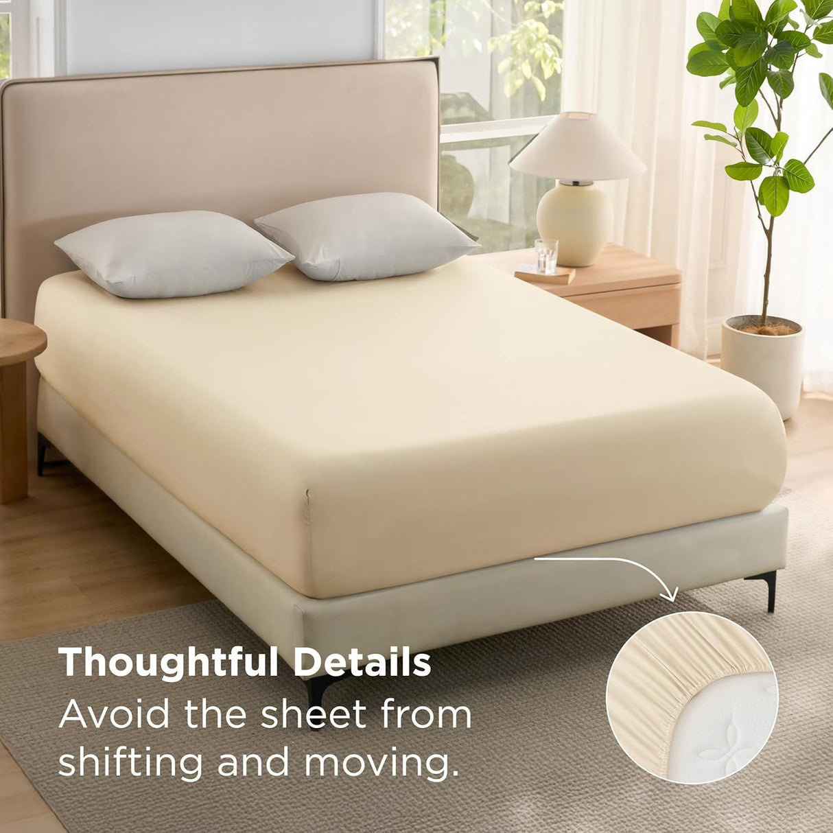 2000TC Hotel Quality Fitted Sheets - 2 Piece Fitted Sheets -Breathable Bedding - Wrinkle, Fade, Stain Resistant- 16inch/40cm Deep Pocket Fitted Bed Sheets-Wrinkle and Fade Resistant,(Cream White,King Single)