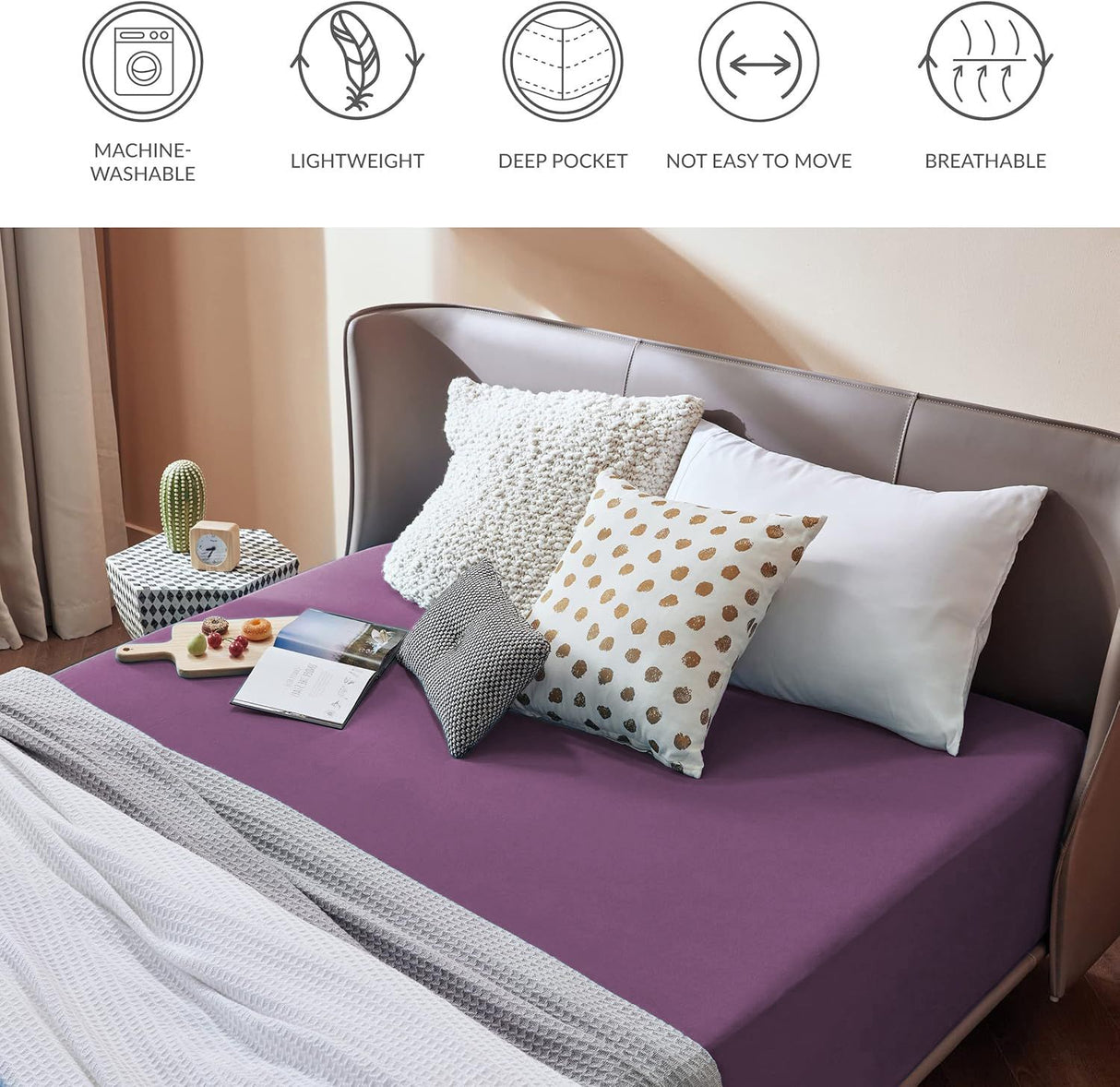 2000TC Hotel Quality Fitted Sheets - 2 Piece Fitted Sheets -Breathable Bedding - Wrinkle, Fade, Stain Resistant- 16inch/40cm Deep Pocket Fitted Bed Sheets-Wrinkle and Fade Resistant,(Purple,Queen)