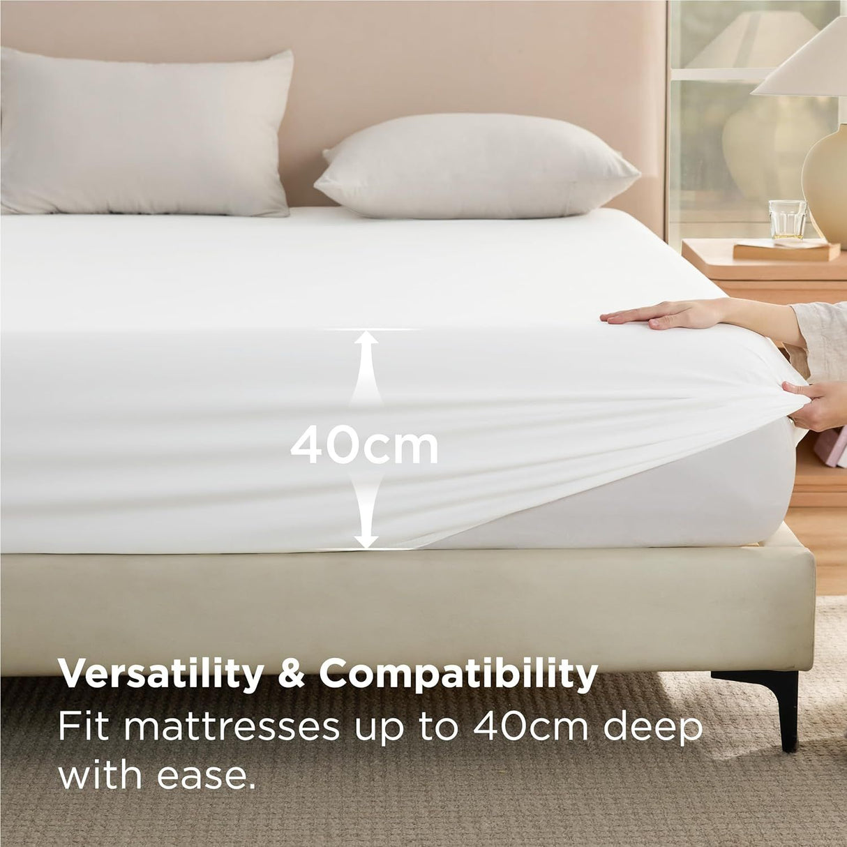 2000TC Hotel Quality Fitted Sheets - 2 Piece Fitted Sheets -Breathable Bedding - Wrinkle, Fade, Stain Resistant- 16inch/40cm Deep Pocket Fitted Bed Sheets-Wrinkle and Fade Resistant,(White,Single)
