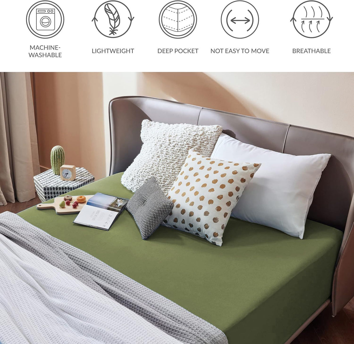 2000TC Hotel Quality Fitted Sheets - 2 Piece Fitted Sheets -Breathable Bedding - Wrinkle, Fade, Stain Resistant- 16inch/40cm Deep Pocket Fitted Bed Sheets-Wrinkle and Fade Resistant,(Olive green,Super King)