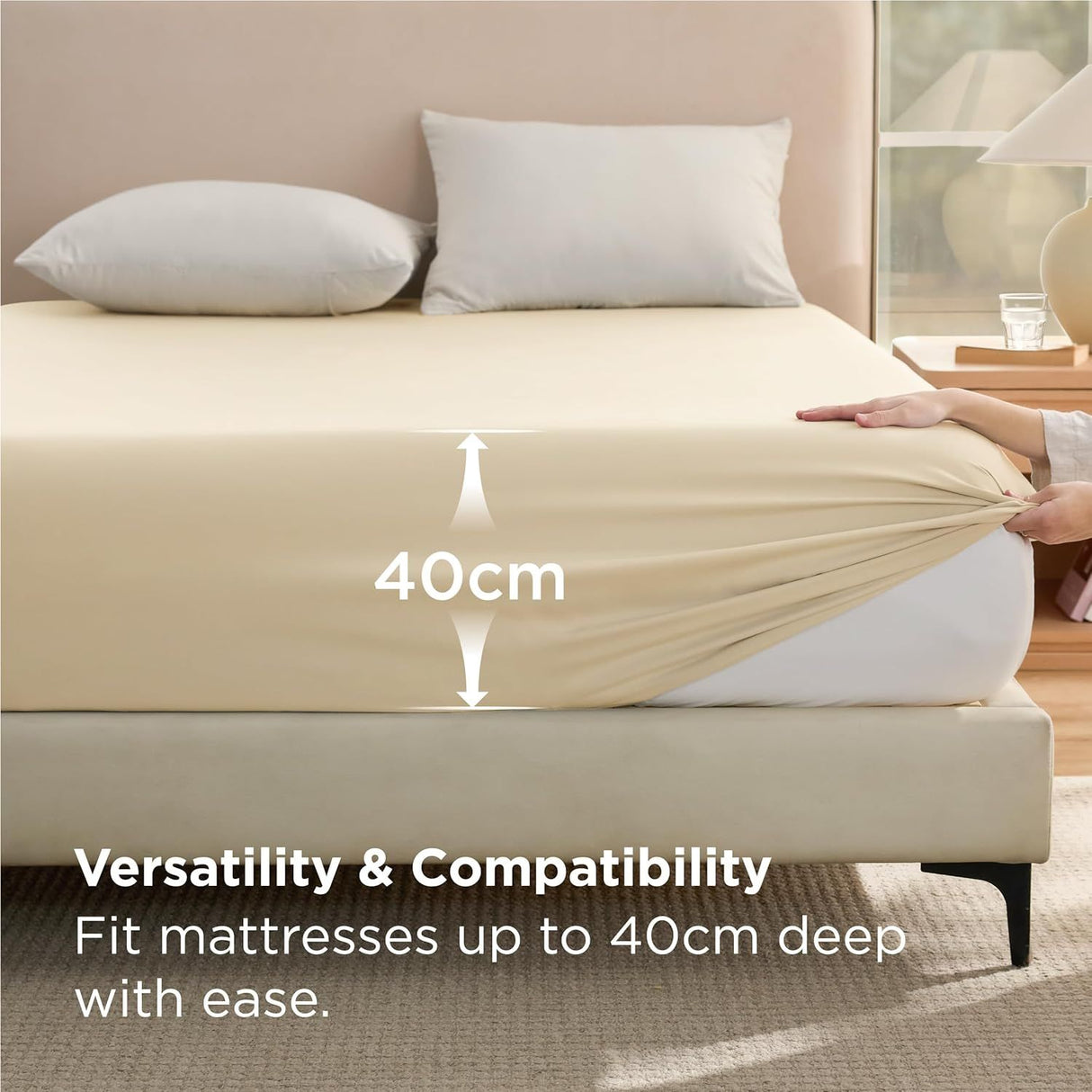 2000TC Hotel Quality Fitted Sheets - 2 Piece Fitted Sheets -Breathable Bedding - Wrinkle, Fade, Stain Resistant- 16inch/40cm Deep Pocket Fitted Bed Sheets-Wrinkle and Fade Resistant,(Cream White,Super King)