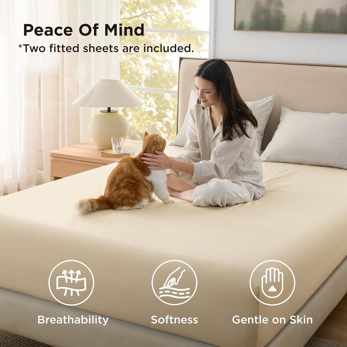 2000TC Hotel Quality Fitted Sheets - 2 Piece Fitted Sheets -Breathable Bedding - Wrinkle, Fade, Stain Resistant- 16inch/40cm Deep Pocket Fitted Bed Sheets-Wrinkle and Fade Resistant,(Cream White,Super King)