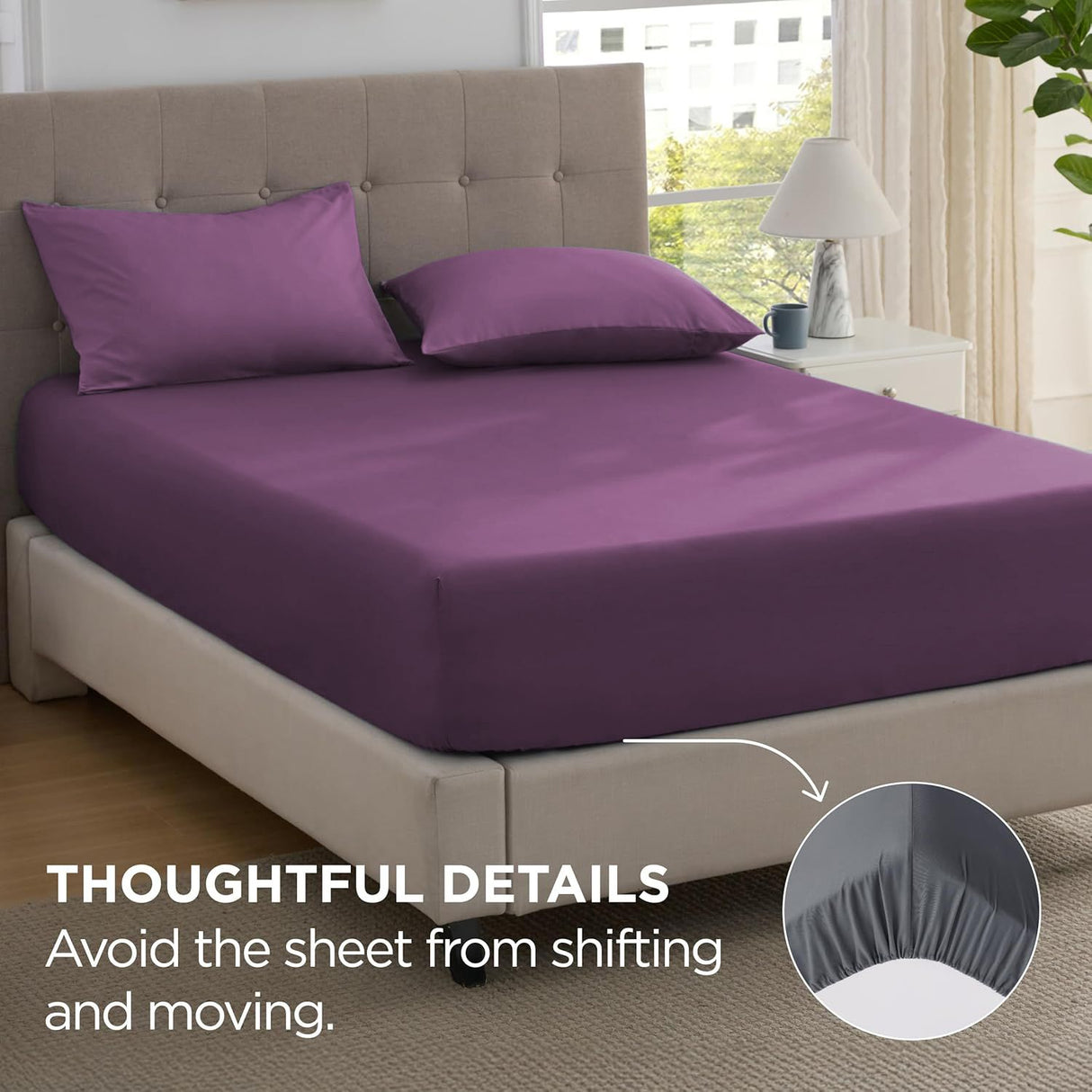 2000TC Hotel Quality Fitted Sheets - 2 Piece Fitted Sheets -Breathable Bedding - Wrinkle, Fade, Stain Resistant- 16inch/40cm Deep Pocket Fitted Bed Sheets-Wrinkle and Fade Resistant,(Purple,Super King)