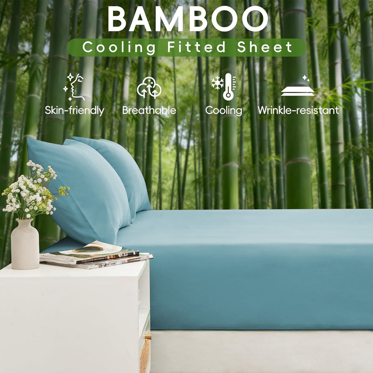 4 Piece Ultra Soft Bamboo Breathable Sheet Set -Hotel 2000TC Breathable Bed Sheets Set with 37 Centimetre Deep Pocket-Breathable Sheets for Hot Sleepers(Sky Blue,Double)