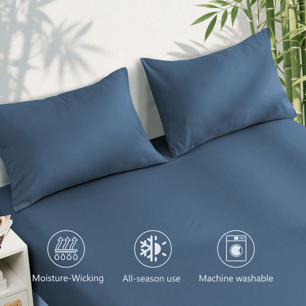 4 Piece Ultra Soft Bamboo Breathable Sheet Set -Hotel 2000TC Breathable Bed Sheets Set with 37 Centimetre Deep Pocket-Breathable Sheets for Hot Sleepers(Navy,King)