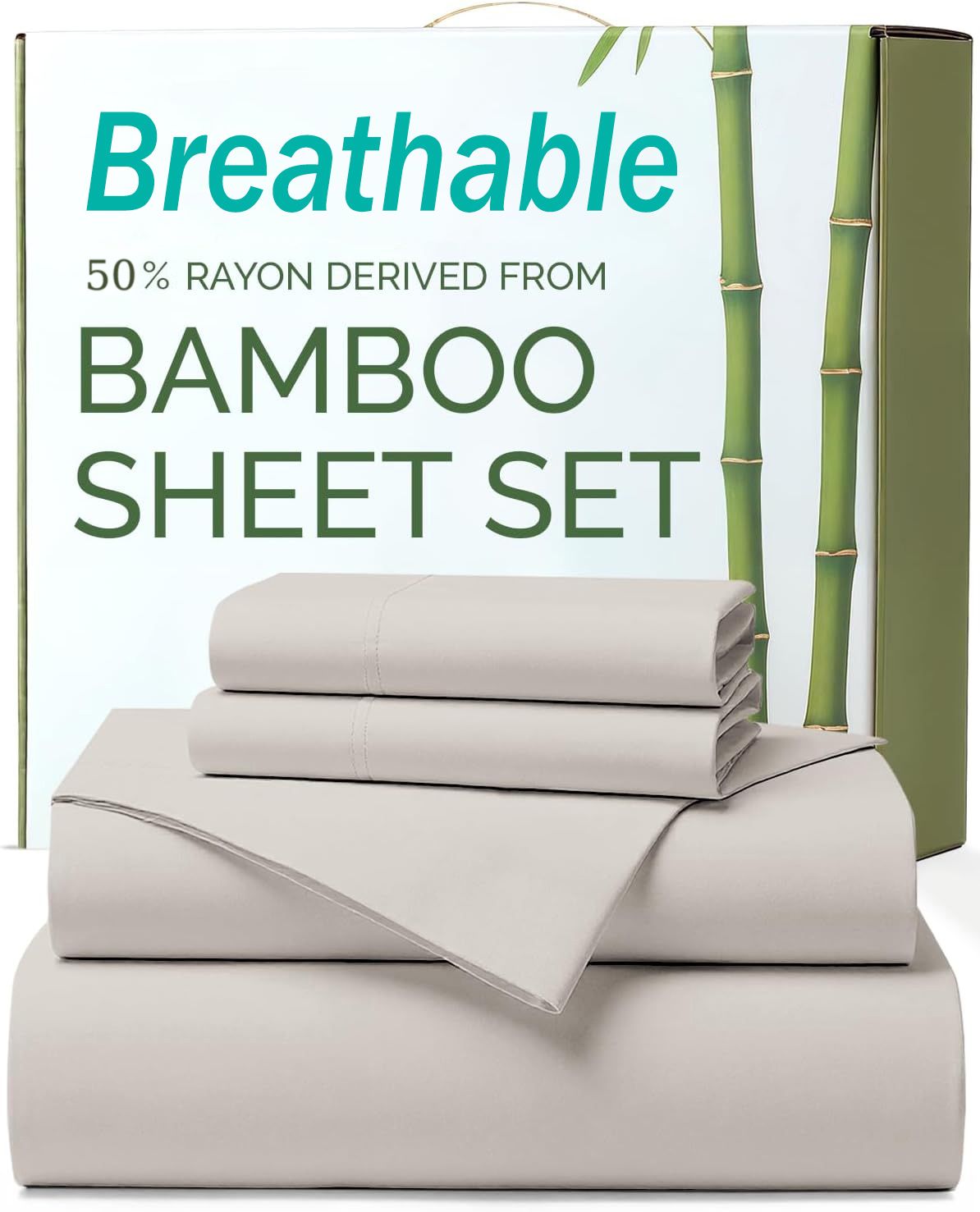 4 Piece Ultra Soft Bamboo Breathable Sheet Set -Hotel 2000TC Breathable Bed Sheets Set with 37 Centimetre Deep Pocket-Breathable Sheets for Hot Sleepers(Silver-gray,King)