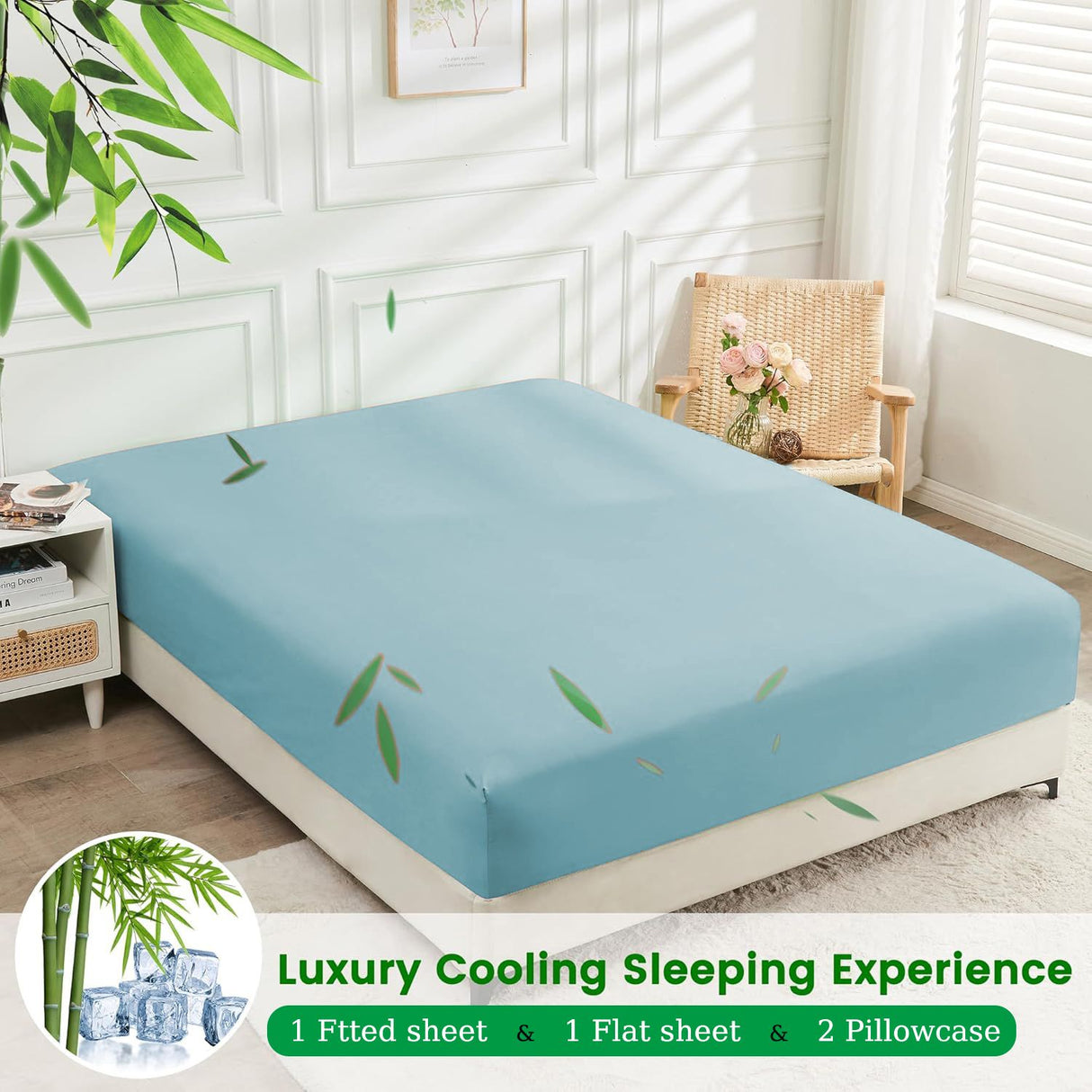 4 Piece Ultra Soft Bamboo Breathable Sheet Set -Hotel 2000TC Breathable Bed Sheets Set with 37 Centimetre Deep Pocket-Breathable Sheets for Hot Sleepers(Sky Blue,King)