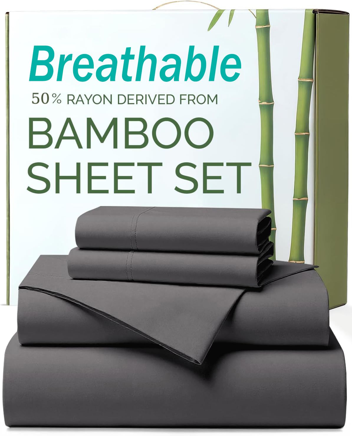3 Piece Ultra Soft Bamboo Breathable Sheet Set -Hotel 2000TC Breathable Bed Sheets Set with 37 Centimetre Deep Pocket-Breathable Sheets for Hot Sleepers(Grey,King Single)