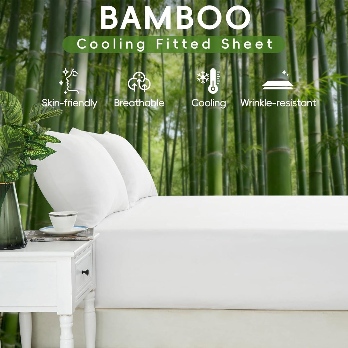 3 Piece Ultra Soft Bamboo Breathable Sheet Set -Hotel 2000TC Breathable Bed Sheets Set with 37 Centimetre Deep Pocket-Breathable Sheets for Hot Sleepers(White,King Single)