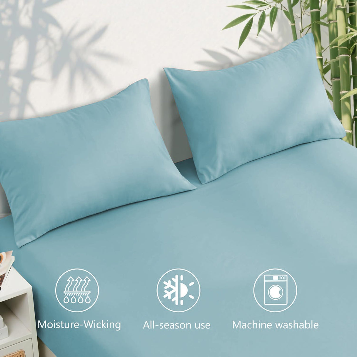 4 Piece Ultra Soft Bamboo Breathable Sheet Set -Hotel 2000TC Breathable Bed Sheets Set with 37 Centimetre Deep Pocket-Breathable Sheets for Hot Sleepers(Sky Blue,Queen)
