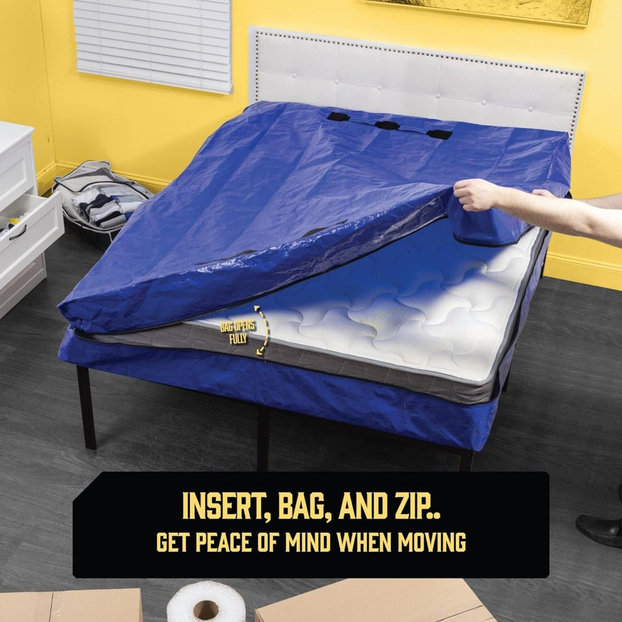 Mattress Bag Mattresses Protector Plastic Moving Storage Dust Cover Carry Bed Waterproof Zipper Packing Reusable Disposal, Extra Thick Heavy Duty, with Handles(King)