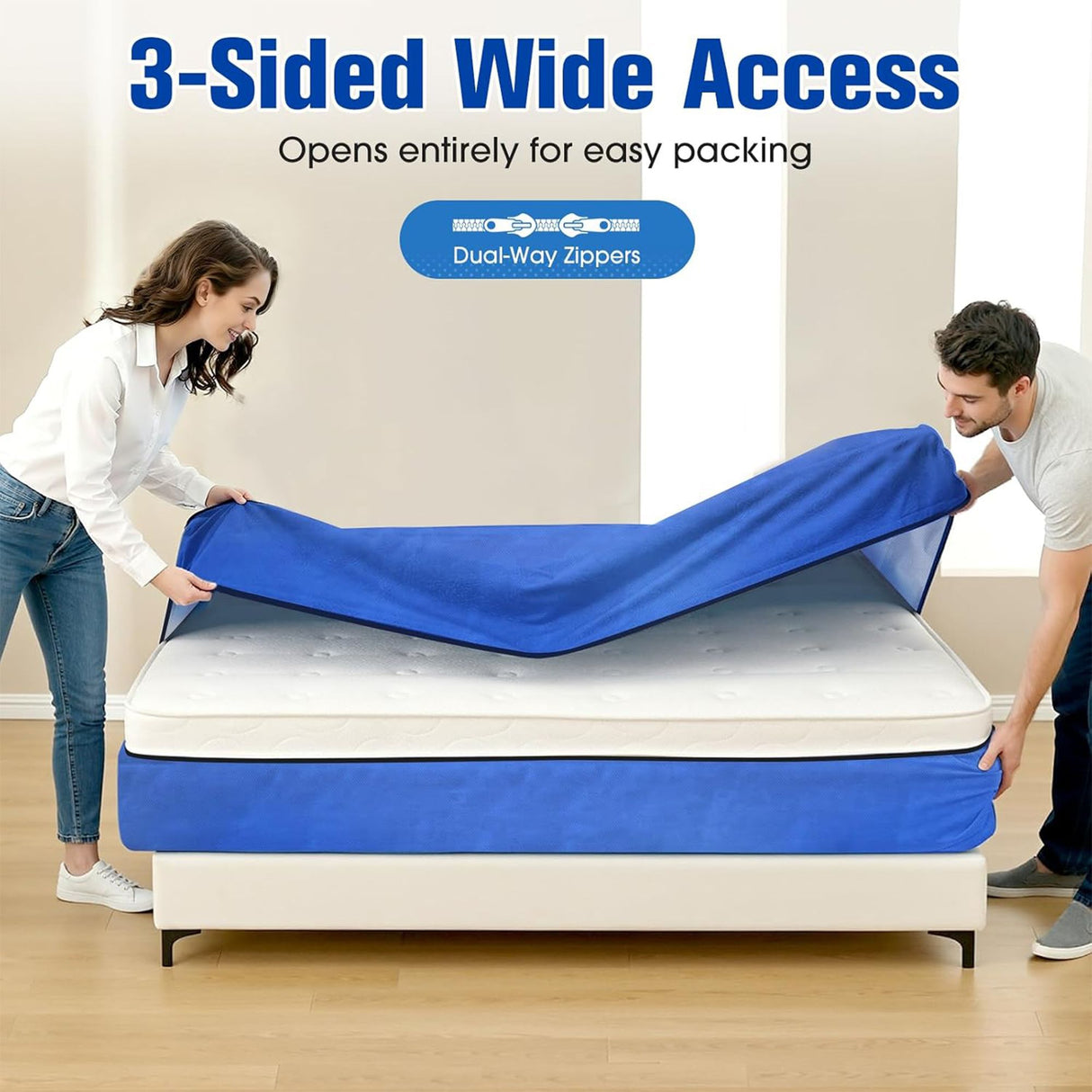 Waterproof Mattress Bag Mattresses Protector Plastic Moving Storage Dust Cover Carry Bed Zipper Packing Reusable Disposal, Extra Thick Heavy Duty, with 8 Handles(King)