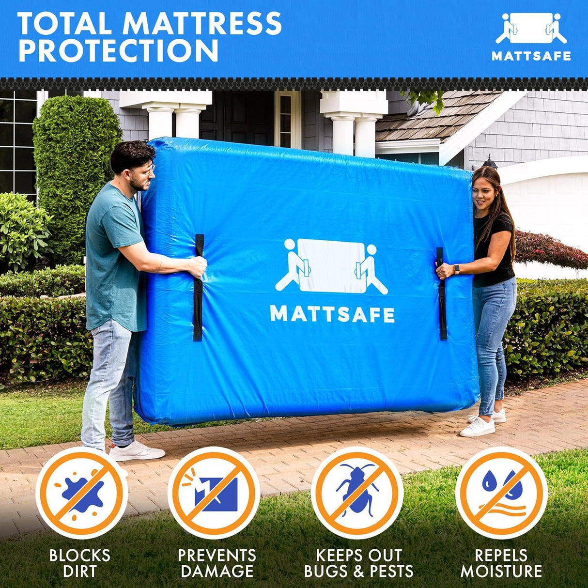 Waterproof Mattress Bag Mattresses Protector Plastic Moving Storage Dust Cover Carry Bed Zipper Packing Reusable Disposal, Extra Thick Heavy Duty, with 8 Handles(King)