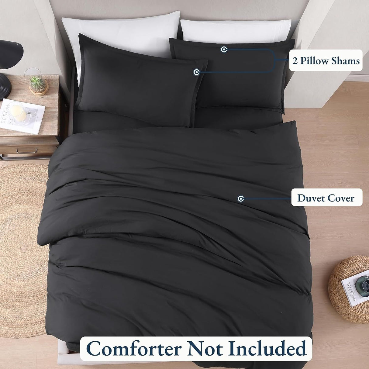 Hotel Soft Microfiber Duvet Cover Set-2000TC Quilt Cover Set & Pillowcases -1 Donna Cover Zipper Closure & 1 x Pillowcases-Breathable Bedding - Wrinkle, Fade, Stain Resistant(Black,Double)